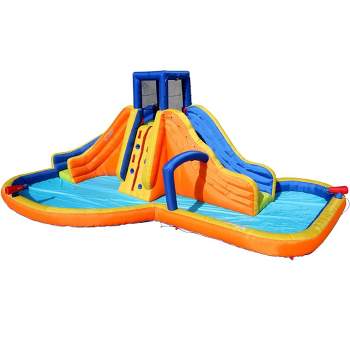 Banzai Rapid Falls Outdoor Inflatable Water Park with Dual Slides and Oversized Lagoon Splash Pool for Kids 5 to 12 Years Old, Multicolor