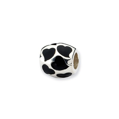 Black Bow Jewelry Sterling Silver Black Enameled Hearts Bead Charm