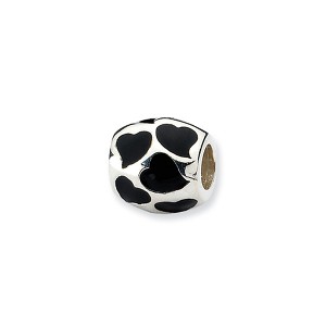 Black Bow Jewelry Sterling Silver Black Enameled Hearts Bead Charm - 1 of 2
