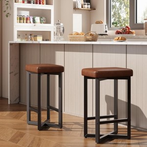 24.6" Upholstered Counter Height Bar Stools with Metal Frame & Footrest - 1 of 4