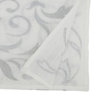 Silver Botanical Embroidered Leaves Polyester Table Runner