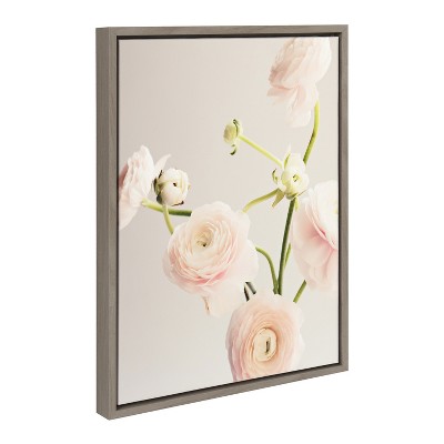 Gray Framed Canvas Print with Pink Ranunculus, 18x24