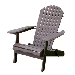 Merry Products Real Acacia Hardwood Flat Folding Adirondack Patio Chair with Tall Backrest, Curved Seat, and Wide Armrests, Dark Stain