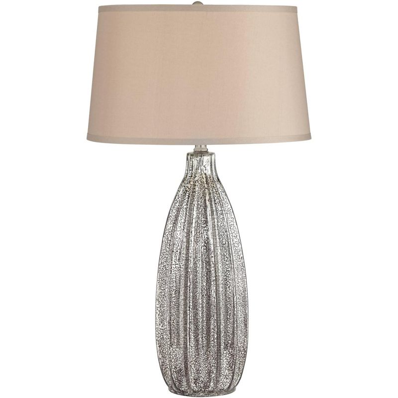 360 Lighting Stella Modern Table Lamp 30" Tall Fluted Mercury Ribbed Glass Taupe Drum Shade for Bedroom Living Room Bedside Nightstand Office Kids, 1 of 9