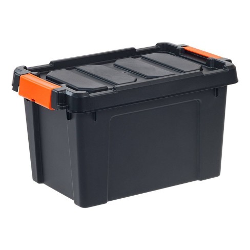 Iris 3pk 82 Qt Store-it-all Container Black With Orange Lids And