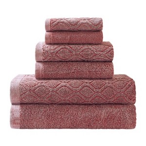 Cotton 6-Piece Bath Towel Set, Set Includes: Bath, Hand, and Face Towels, Denim Wash Diamond Jacquard and Classic Solid Terry Weave by Blue Nile Mills - 1 of 4