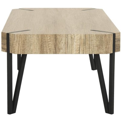 Rustic Mid-Century Brown Wood Coffee Table with Black Metal Legs