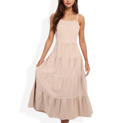Anna-Kaci Women's Spaghetti Strap Tiered Maxi Dress with Square Neckline and Flowy Skirt