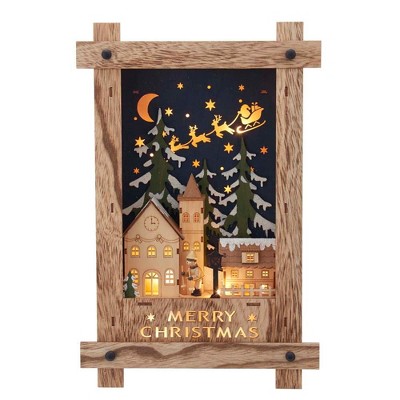 Kurt Adler 16" Battery-Operated Light-Up Wooden Framed Village Scene