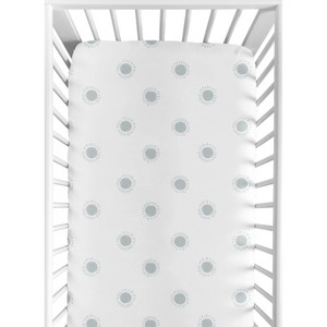 Sweet Jojo Designs Gender Neutral Baby Fitted Crib Sheet Boho Sun White and Blue - 1 of 4