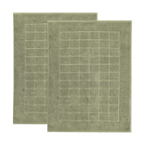 Cotton Solid Absorbent Thick Checkered Grid Washable Bath Mats, Set of 2 by Blue Nile Mills - 1 of 4