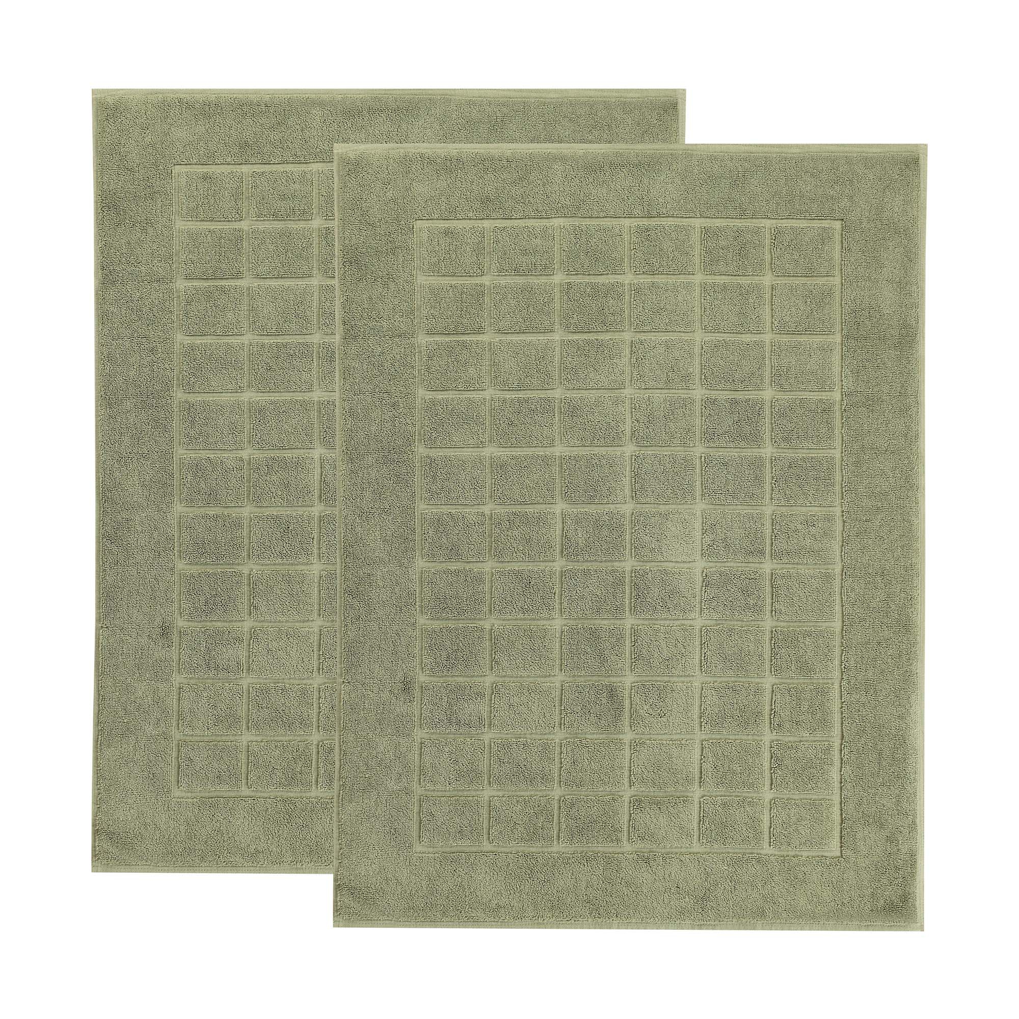 Cotton Solid Absorbent Thick Checkered Grid Washable Bath Mats, Set of 2, Forest Green - Blue Nile Mills