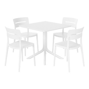 WestinTrends Playa Modern 5-Piece Resin Patio Dining Table Set with Stackable Patio Dining Chairs, White - 1 of 4