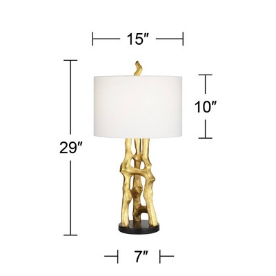Gold Sculptural Table Lamp with White Drum Shade