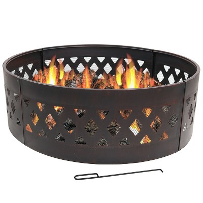 Sunnydaze Outdoor Heavy-Duty Steel Portable Large Round Crossweave Cut Out Fire Pit Ring - 36" - Black