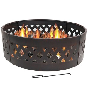 Sunnydaze Outdoor Heavy-Duty Steel Portable Large Round Crossweave Cut Out Fire Pit Ring - 36" - Black - 1 of 4