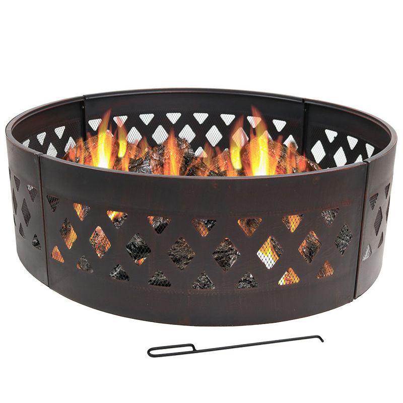 Sunnydaze Outdoor Heavy-Duty Steel Portable Large Round Crossweave Cut Out Fire Pit Ring - 36" - Black, 1 of 12