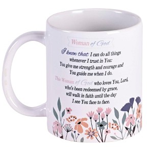 Dicksons MUG-1197 Woman Of God I Know That I Can Do All Things Floral White And Pink 11 Ounce Ceramic Coffee Latte Tea Hot Chocolate Cup Mug - 1 of 2