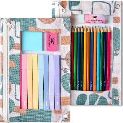 Paaaawaters Pencil Pouch, Blue and Orange, 2 Fabric Pencil Pouches, Binder Pockets, Pencil Case, Binder Pouch, Canvas