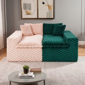 120" Color-Block Turtle Velvet Sofa with Ergonomic Backrests & High-Density Cushions - 1 of 4