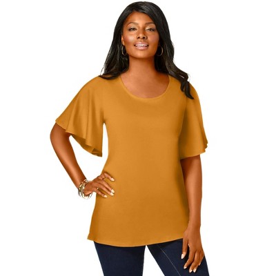 Jessica London Women's Plus Size Stretch Knit Flutter Sleeve Tunic