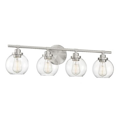 Warm Brass 4-Light Vanity with Clear Glass Shades