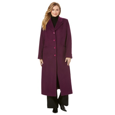 Jessica London Women's Plus Size Full Length Wool Blend Coat, 24 - Dark  Berry : Target