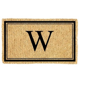 Evergreen Monogram Indoor Outdoor 100% Natural Coir Doormat 28" x 16" |  Letter  "W" - 1 of 4