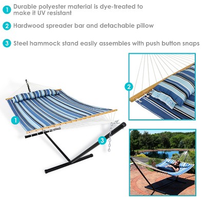 Misty Beach Blue Quilted Fabric Hammock with Steel Stand