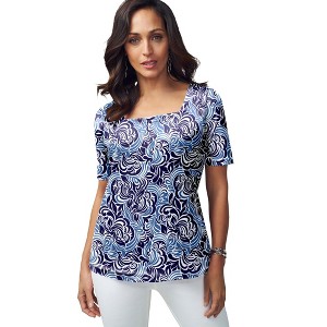 Jessica London Women's Plus Size Stretch Cotton Square Neck Tee - 1 of 4