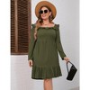 YesFashion Women's Plus Size Dress Casual Long Sleeve Ruffle Trim Dress Square Neck Elastic High Waist Belted Midi Dress - 2 of 4