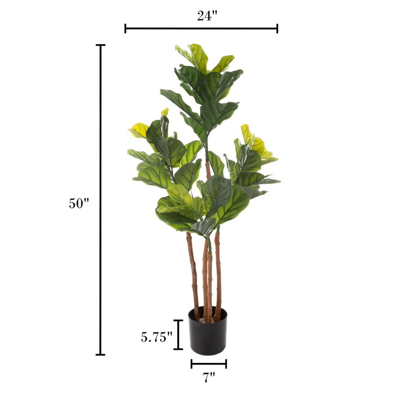 Fiddle Leaf Fig Artificial Tree - 50-Inch Potted Faux Plant with Natural Feel Leaves for Office or Home Decor - Realistic Indoor Plants by Pure Garden, 3 of 6