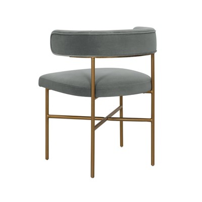 Modern Gray Velvet Upholstered Arm Chair with Wood & Metal Accents