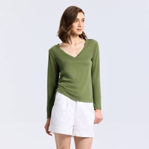 Top de jersey de manga larga con escote en V y lazo lateral ajustable para mujer - A New Day™