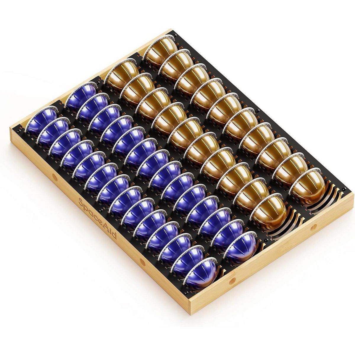 SpaceAid Bamboo Coffee Pod Holder Drawer Storage for Nespresso Vertuo Capsule,Compatible with 40 Big or 52 Small Vertuoline Pods (Drawer Insert)