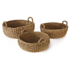 Plum & Post Seagrass Shallow Baskets With Handles, Set Of 3 - 1 of 4