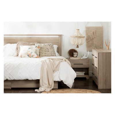 Rustic Oak 1-Drawer Nightstand with Metal Handle and Open Shelf