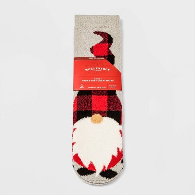 Women's Plaid Gnome Cozy Crew Socks with Gift Card Holder - Wondershop™ Gray 4-10