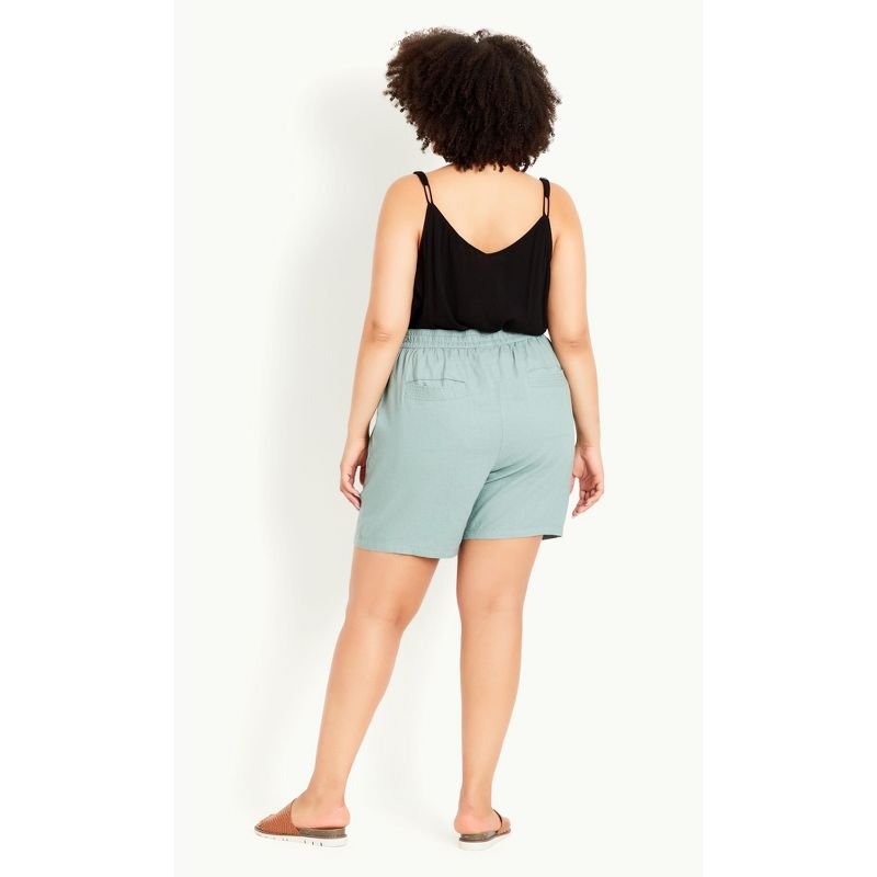 Women's Plus Size Linen Blend Short - green | AVENUE, 3 of 7
