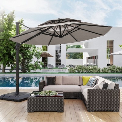 Sonkuki 11Ft Double Top Aluminum Cantilever Patio Umbrella with Base for Patio Deck Garden