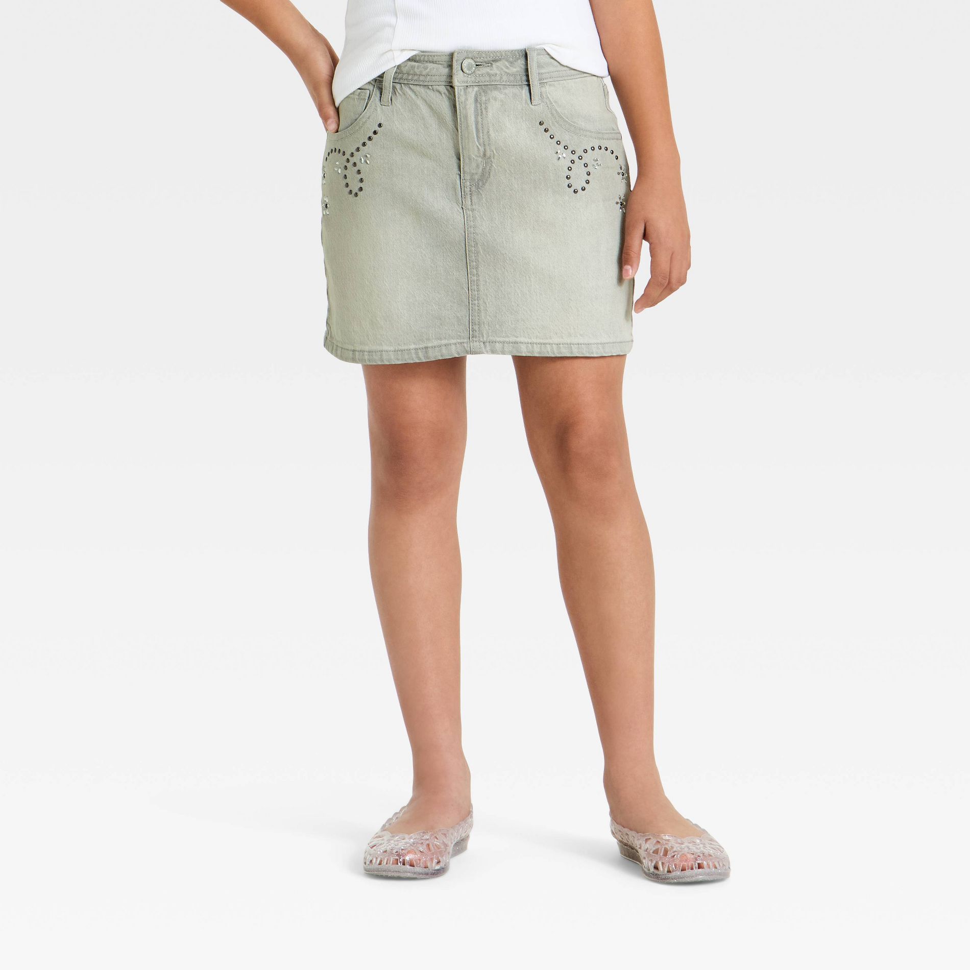 Girls' Mid-Rise Denim Skort - art class™ Grey Wash