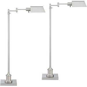 Regency Hill Jenson Traditional 54" Tall Standing Floor Lamps Set of 2 Lights Swing Arm Pharmacy Adjustable Silver Brushed Nickel Finish Living Room - 1 of 4