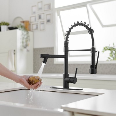 Matte Black Single Handle Pull-Down Sprayer Kitchen Faucet with LED Light