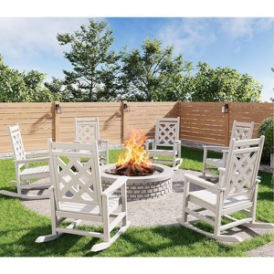 6-Piece HDPE Rocking Chair Set with Square Back and Mesh Backrest, Includes 4 Chairs and 2 Side Tables, Outdoor Patio and Garden Furniture - 1 of 4