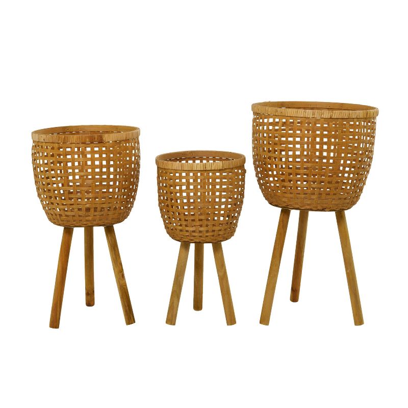 15&#34; and 13&#34; and 11&#34; Wide 3pc Planter Pots Bohemian Woven Bamboo Brown - Olivia &#38; May, 1 of 13