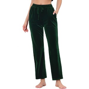 cheibear Women's Velvet Elastic Waist Lounge Ankle Wide Leg Pajama Pants - 1 of 4