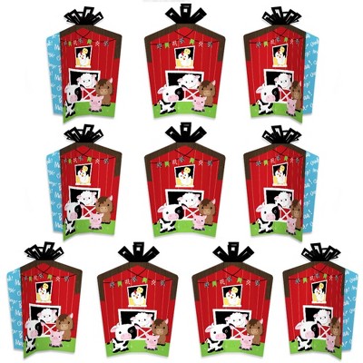 Big Dot of Happiness Farm Animals - Table Decorations - Barnyard Baby Shower or Birthday Party Fold and Flare Centerpieces - 10 Count