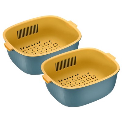 Blue and Yellow Double Layered Plastic Colander Bowl Set