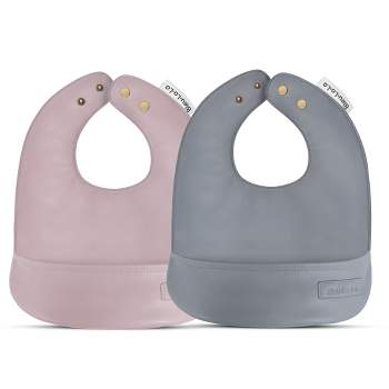 Set of Easy Clean Vegan Leather Buttery Soft Baby Bibs with Pocket (0-12 Months)