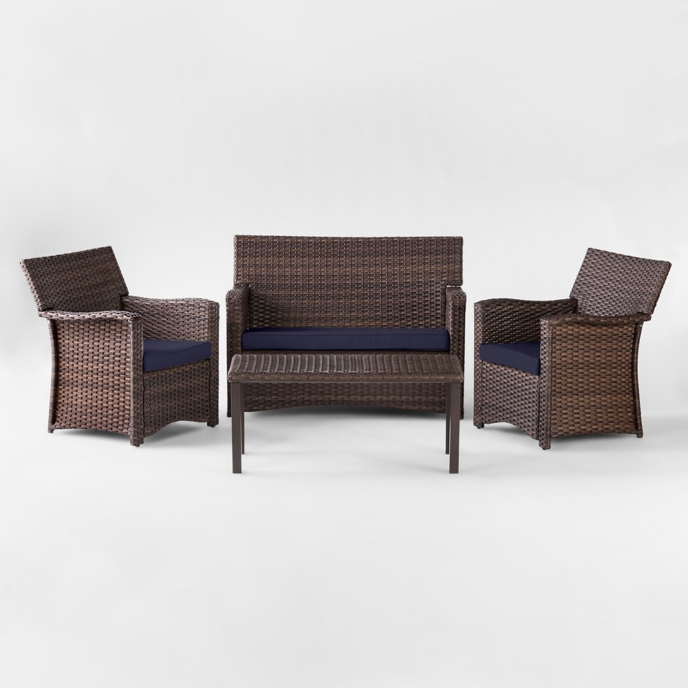 Halsted 4pc All Weather Wicker Patio Conversation Set - Navy - Threshold was $1200.0 now $600.0 (50.0% off)